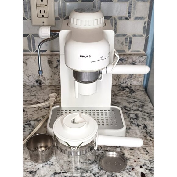 Krups White Espresso Mini 963 Cappuccino Maker Frother Machine With Accessories - Picture 2 of 16